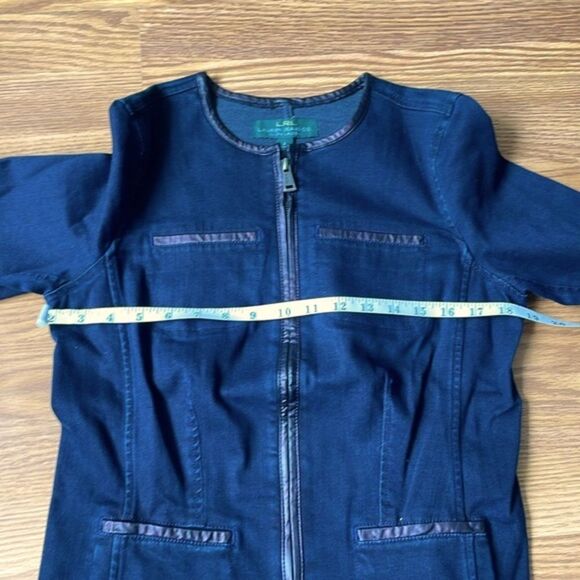 Ralph Lauren LRL Full Zip Denim Jacket Sz 4 Dark Wash Blue Leather Trim NWOT - Picture 3 of 11